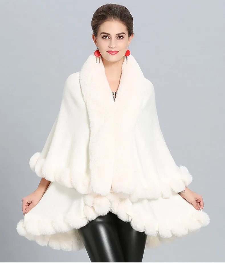 Double Layer Faux Fur Cape