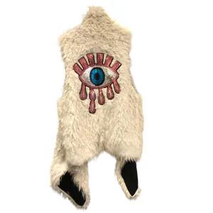 Embellished Crying Eye faux fur vest