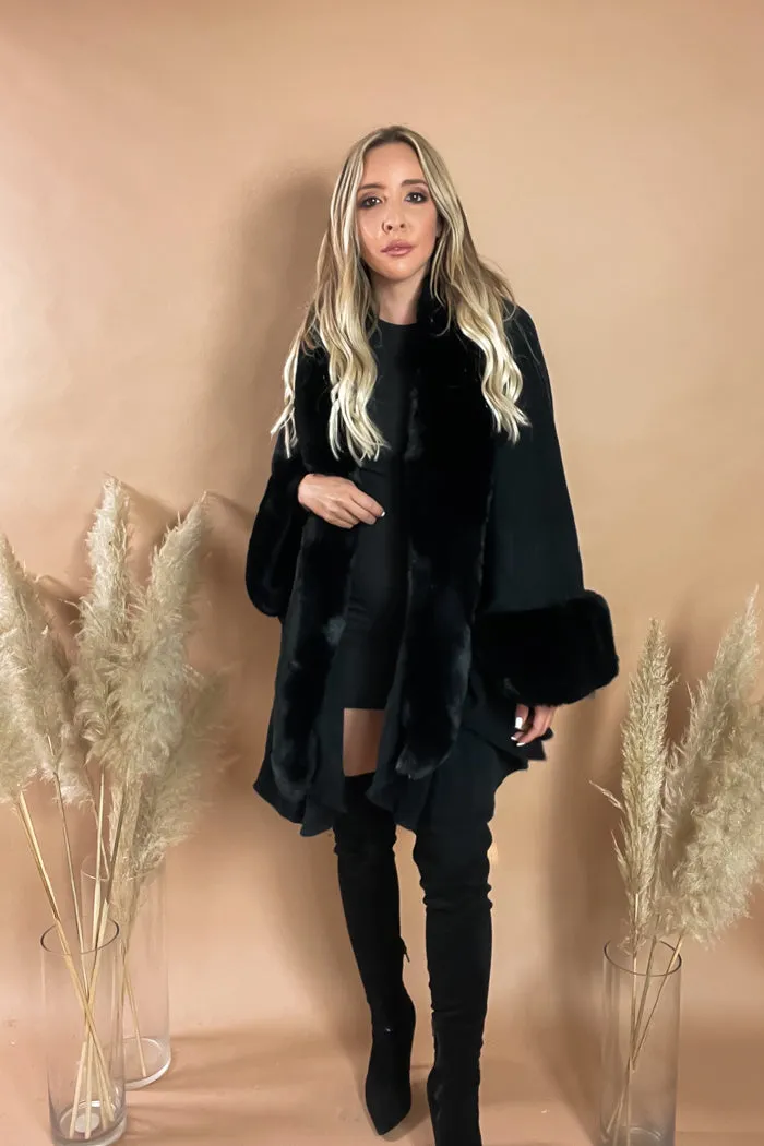 Faux Fur Cape - Black