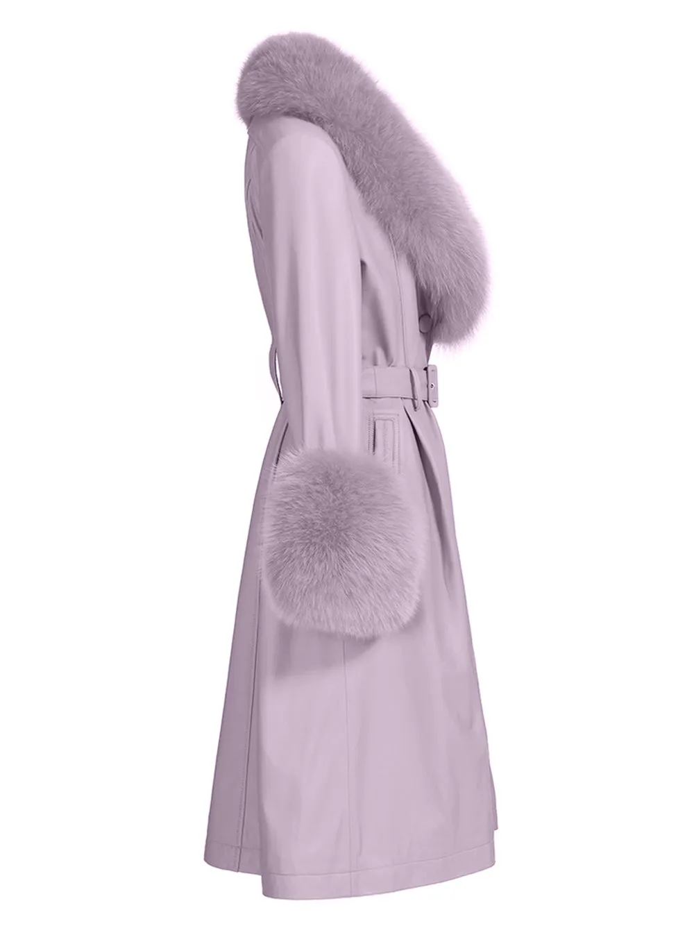 Faux Fur Genuine Leather Coat in Lavender