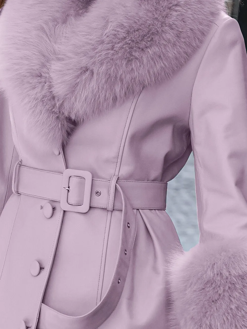 Faux Fur Genuine Leather Coat in Lavender