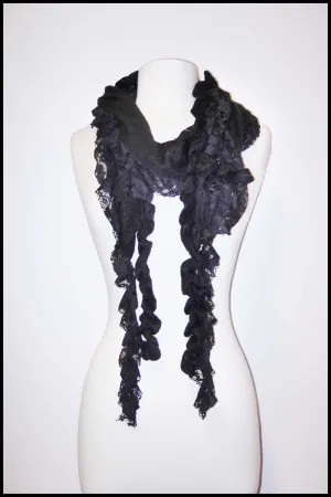 Fine Knit and Lace Scarf with Ruffled Edges