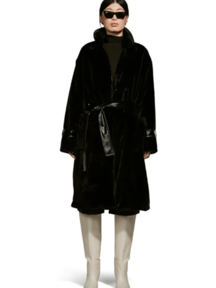 Freed Violet Faux Fur Long Coat In Black