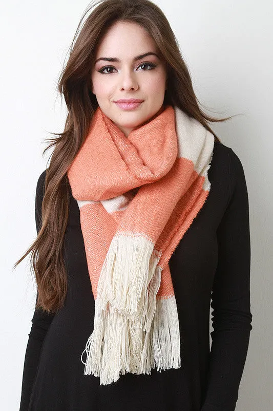 Fringe Hem Colorblock Scarf