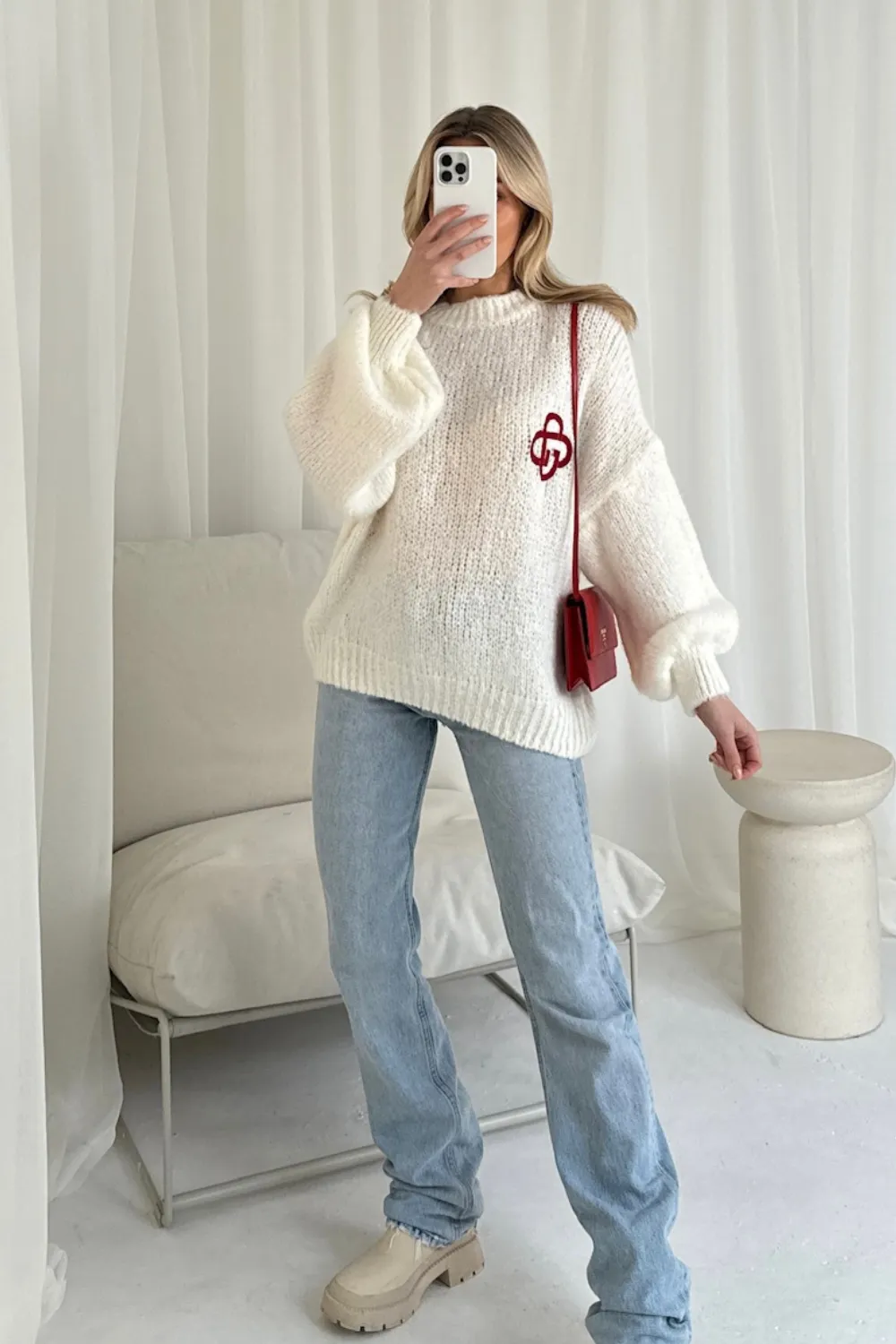 G Monogram cream embroidered knit  jumper