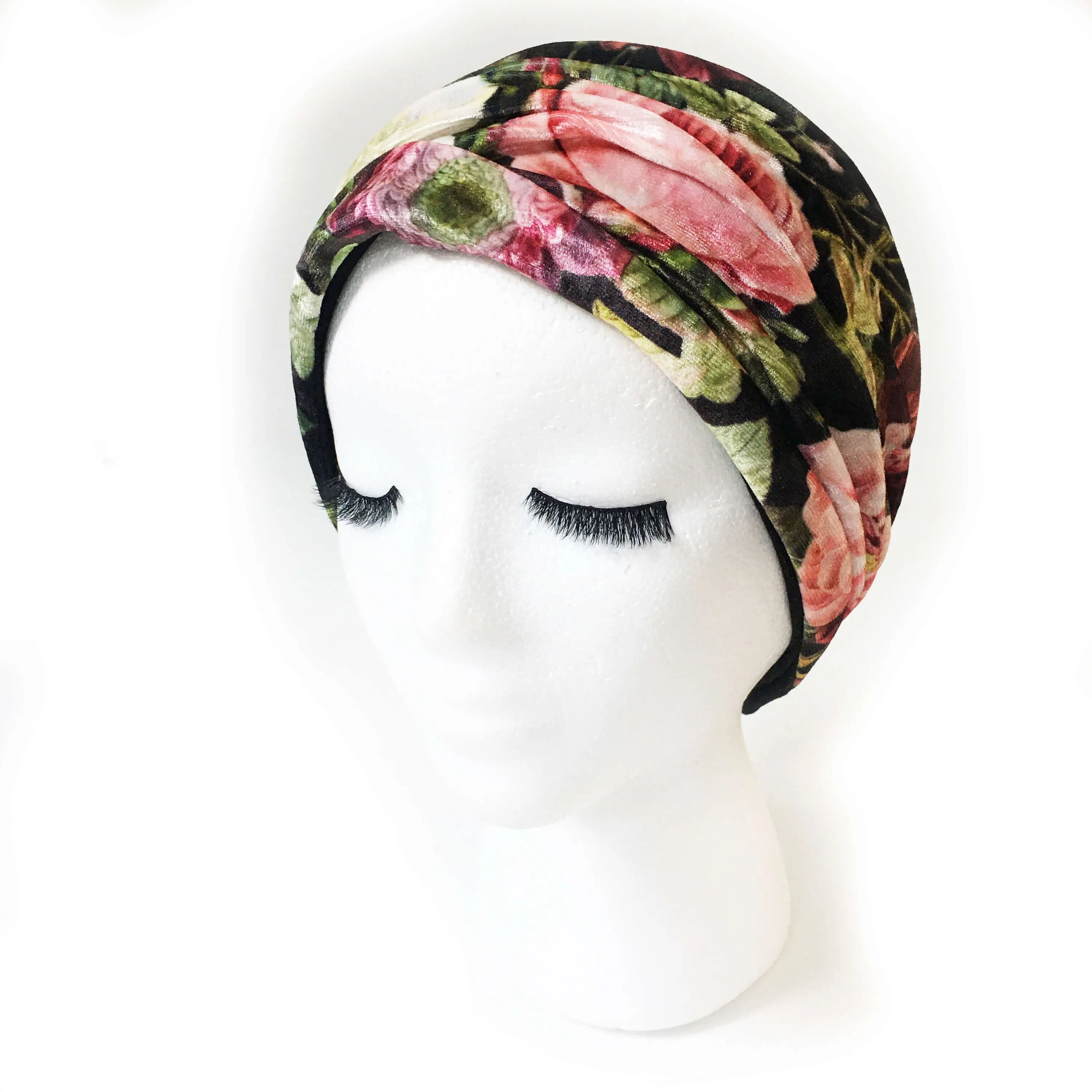 Garden Floral Black, Versatile Scarf, Headband, HatBand, Neck Warmer, Ladies Scarf, Velour Scarf, Designer Gaiter, Handpainted and printed