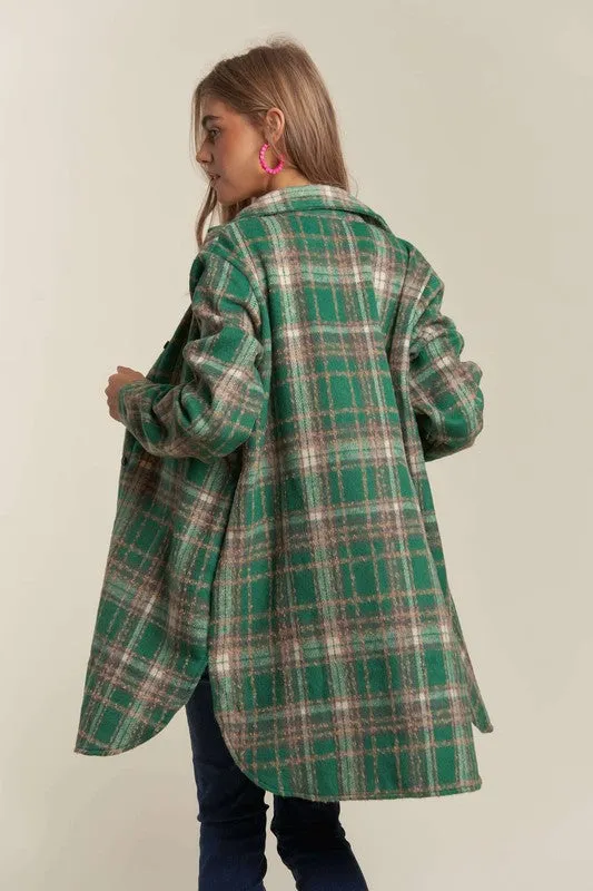 Green Savoring The Moments Long Plaid Shacket