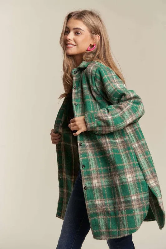 Green Savoring The Moments Long Plaid Shacket