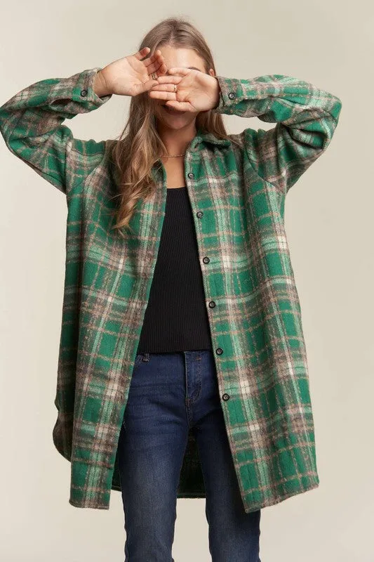 Green Savoring The Moments Long Plaid Shacket