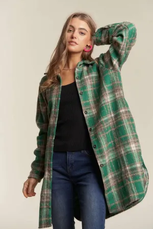 Green Savoring The Moments Long Plaid Shacket