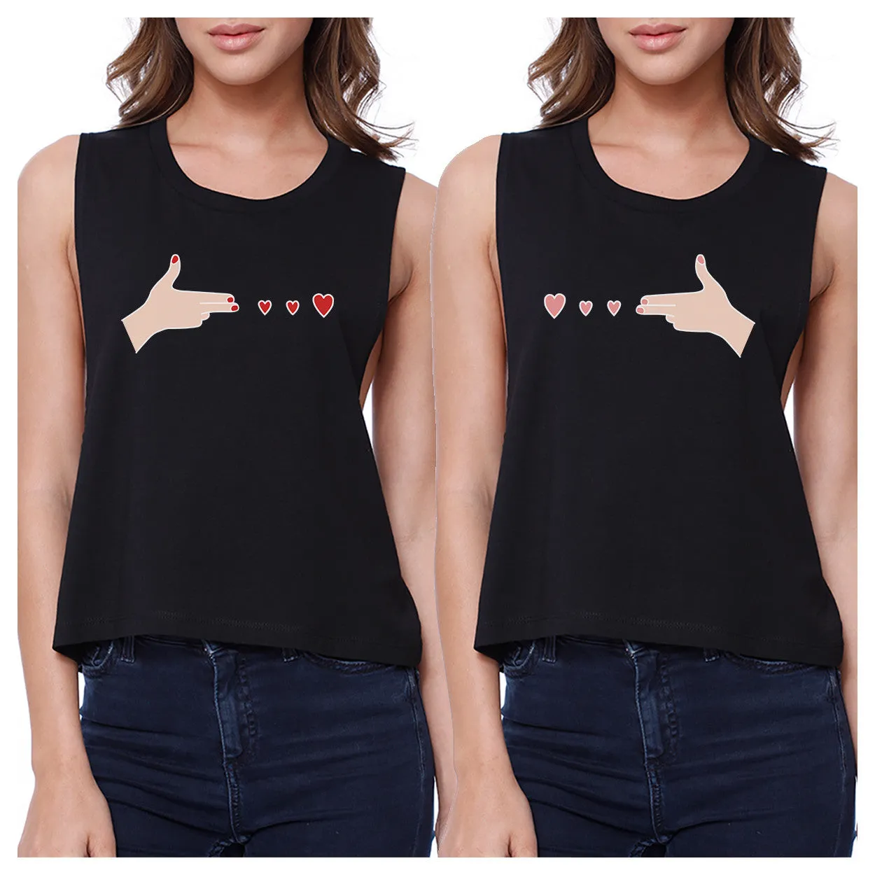 Gun Hands With Hearts BFF Matching Black Crop Tops