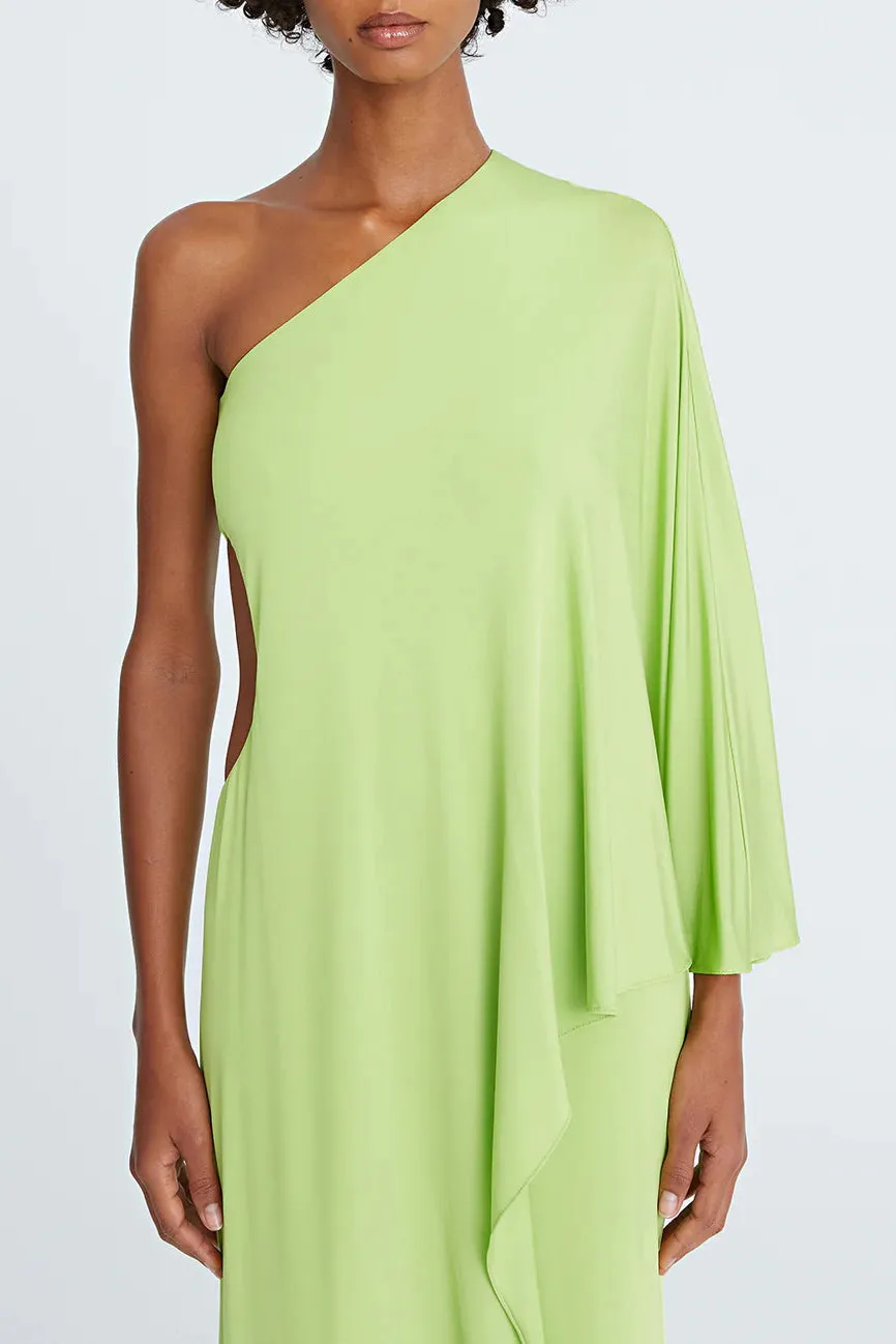 Halston One Shoulder Bodycon Cascade Jersey Dress