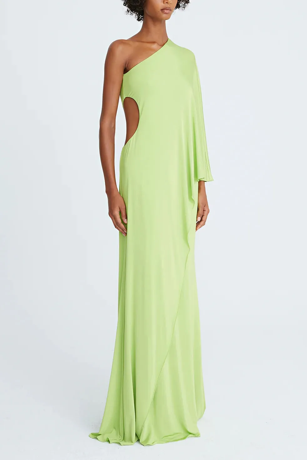 Halston One Shoulder Bodycon Cascade Jersey Dress