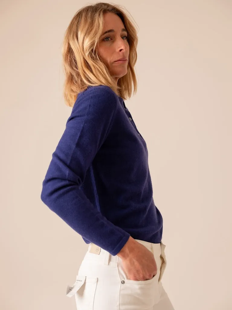 Harpers Emporium Cashmere Long Sleeve Polo in Indigo