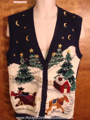 Horse and Sleigh in Winter Ugly Christmas Sweater Vest