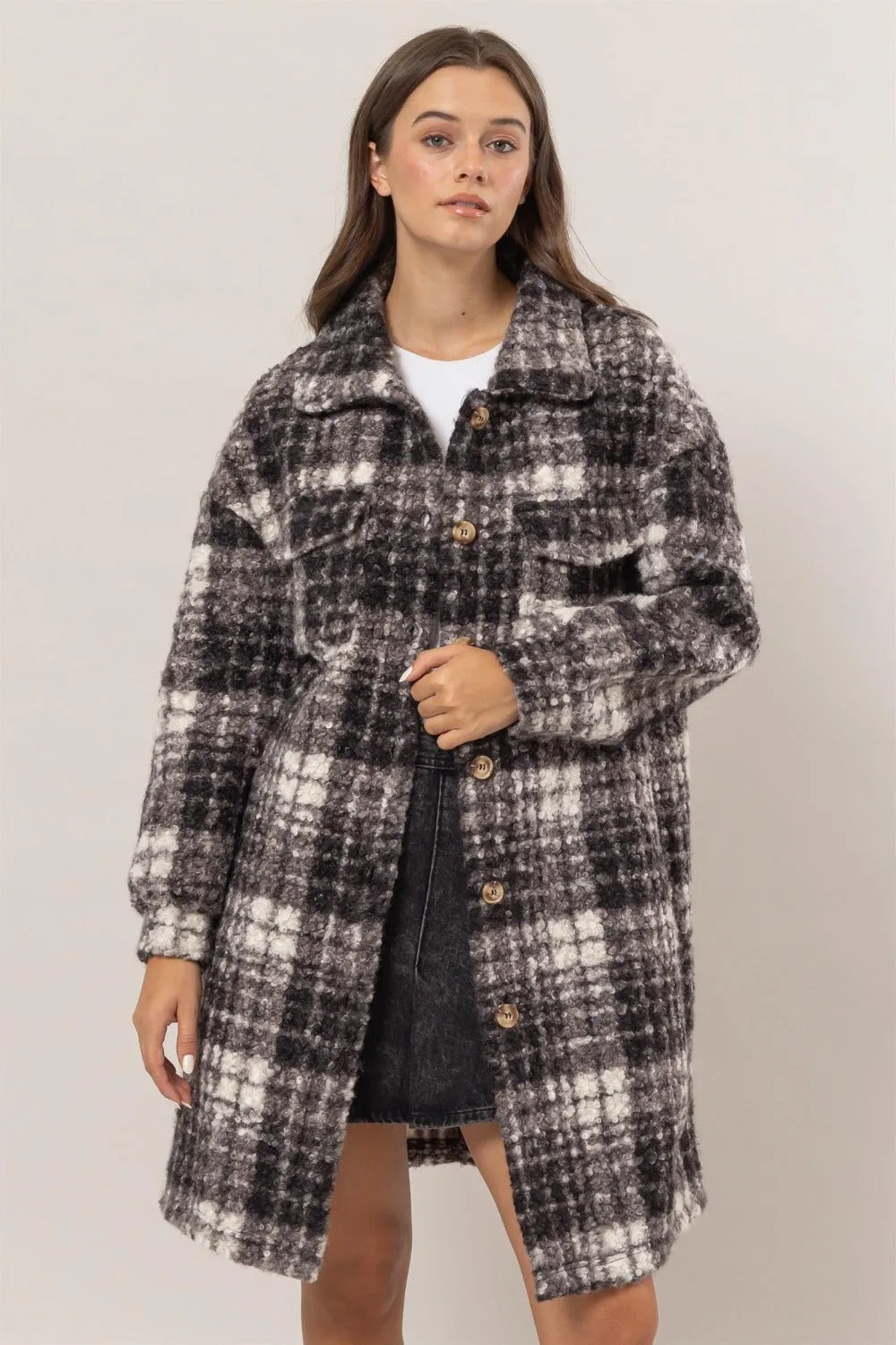 HYFVE Plaid Button Down Longline Shacket