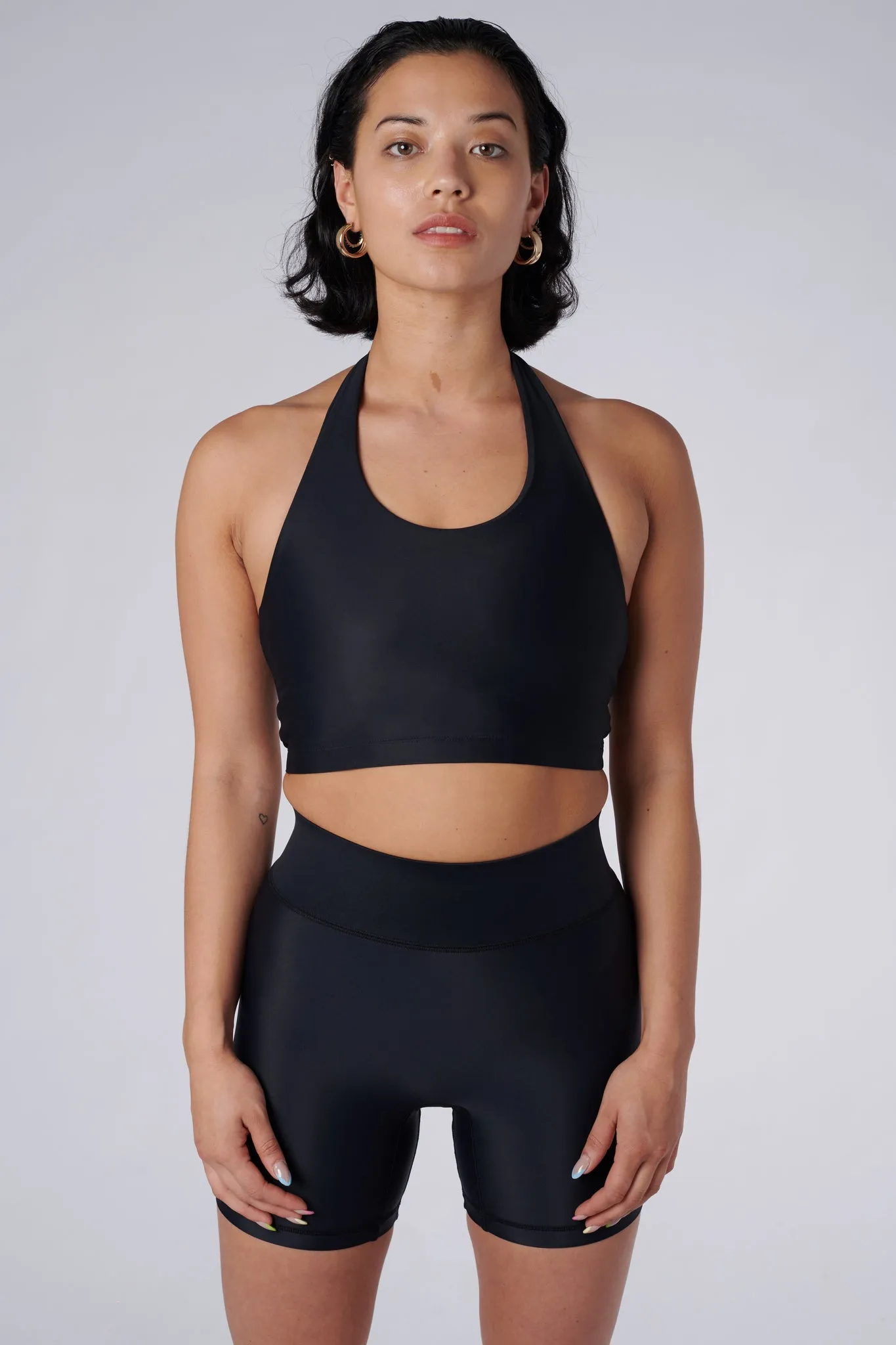 Iris Halter Crop Top | Recycled Nylon | Black