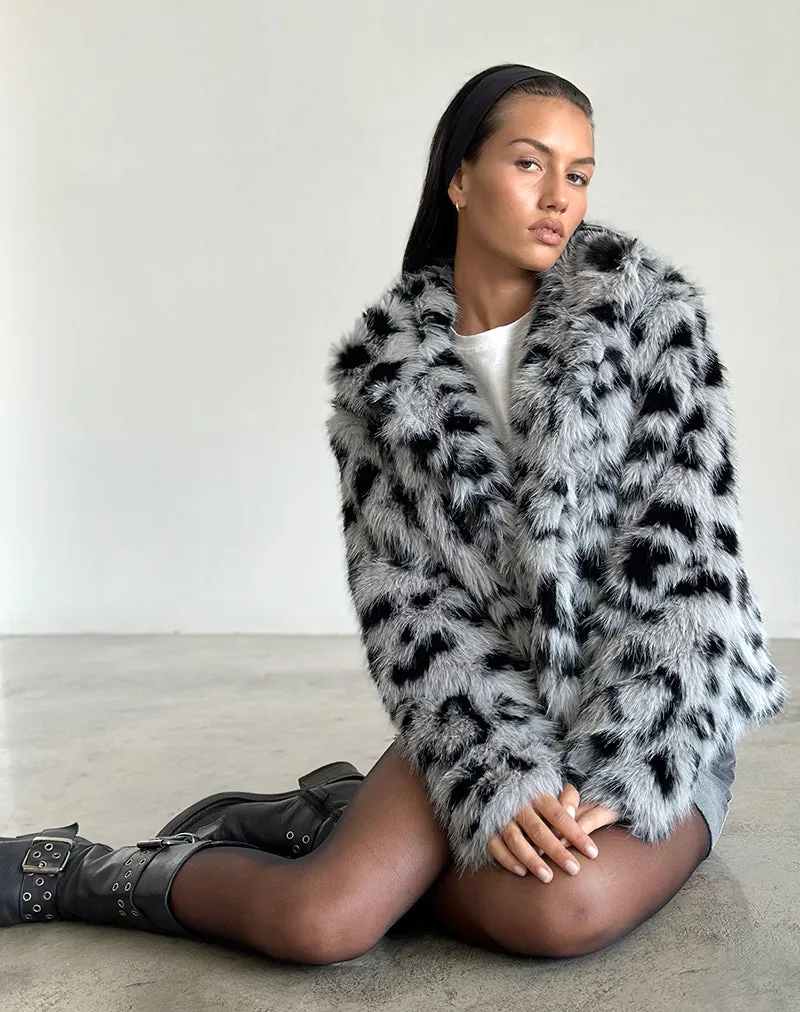 Joji Cropped Faux Fur Jacket in Grey Leopard