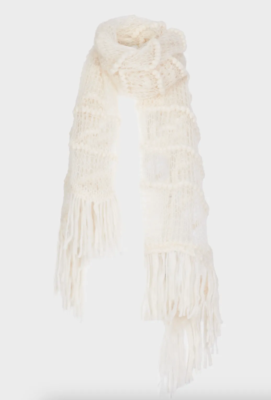 Knit Fringe Ends Scarf - White