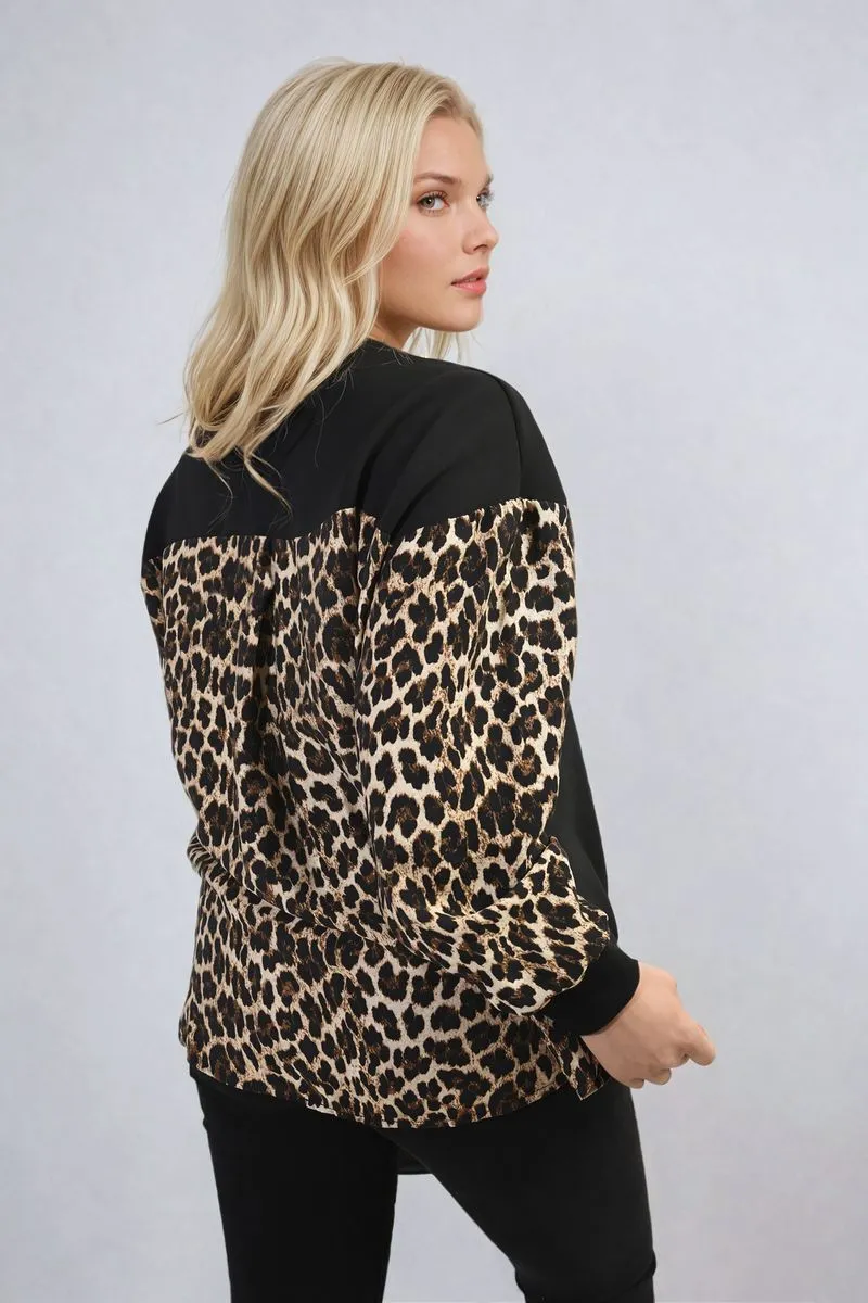 Leopard Print Long Sleeve Knitted Jumper