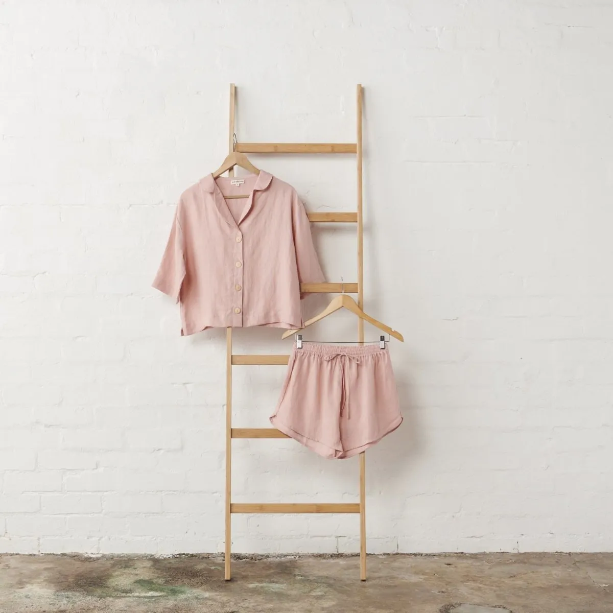 Linen Crop Button Up and Short PJ Set - Pink