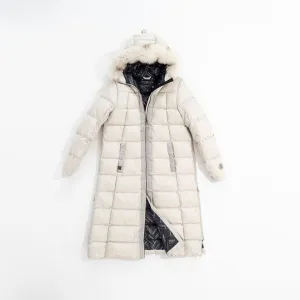 LONG A-LINE DOWN COAT WITH UPCYCLED FUR