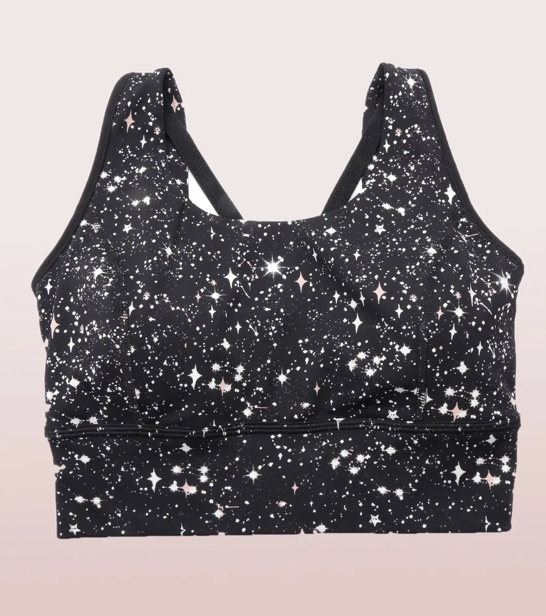 Longline Sports Bra – Printed | Scoop Neck Medium Impact Dry Fit Sports Bra