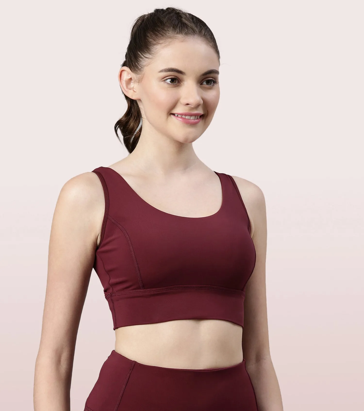 Longline Sports Bra – Solid | Scoop Neck Line High Impact Dry Fit Sports Bra