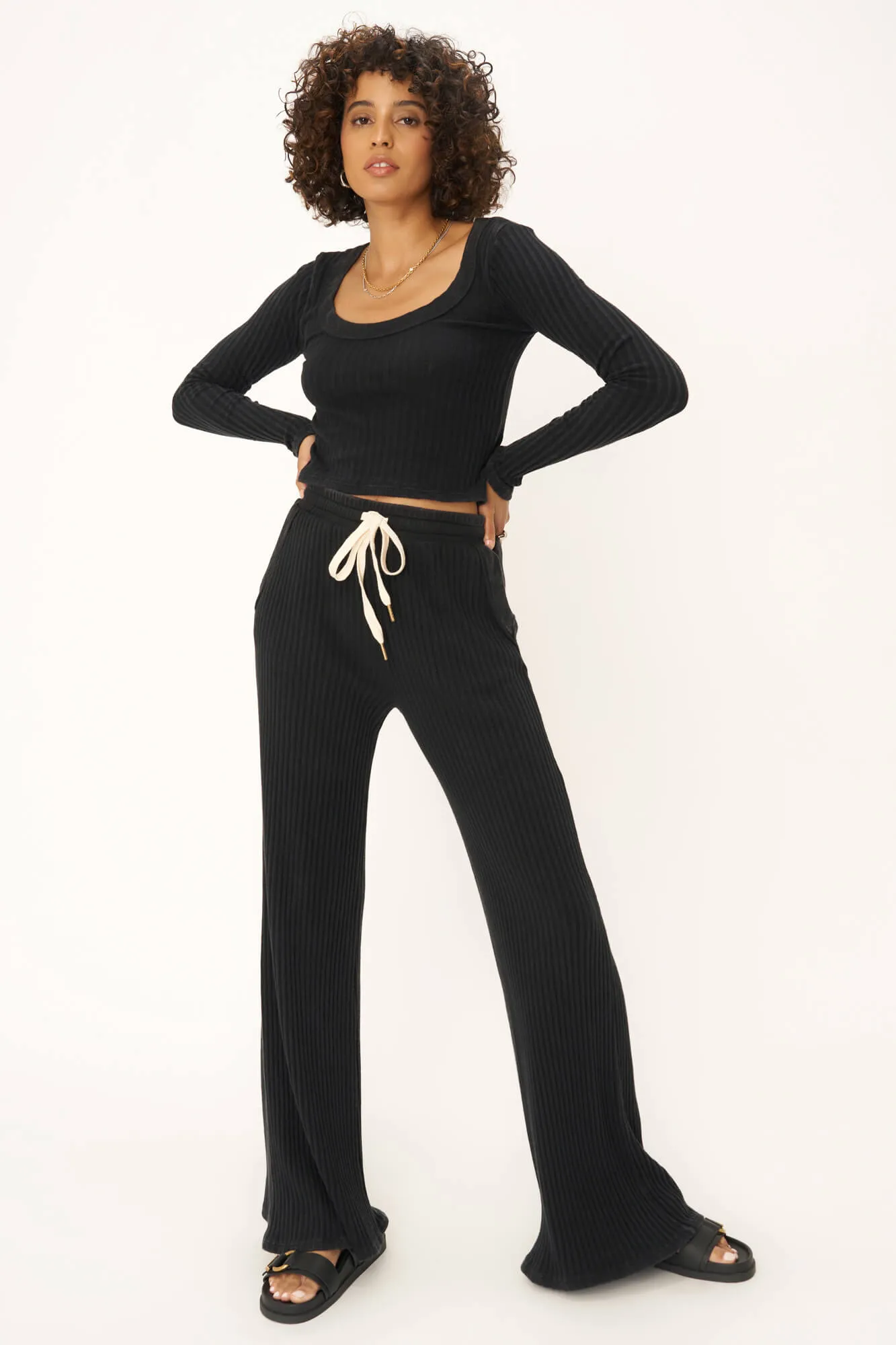 Louise Washed Sweater Rib Pant - MW Black