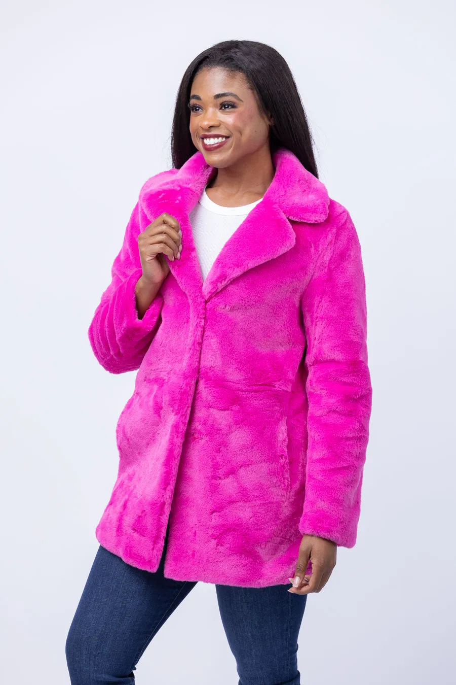 Love Token Theodore Faux Fur Jacket in Hot Pink