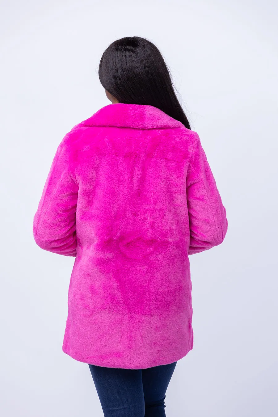 Love Token Theodore Faux Fur Jacket in Hot Pink