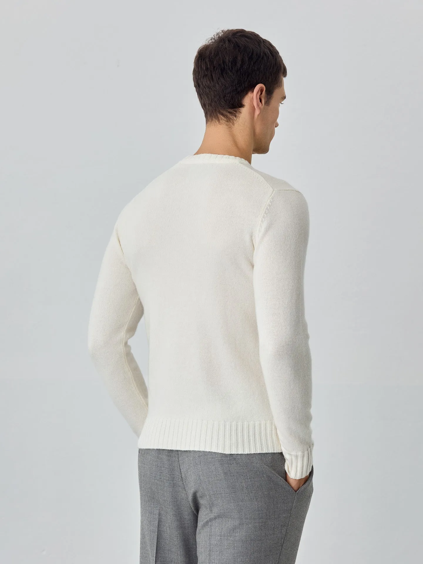 Machine Washable Crew Neck Sweater With Long Sleeves In Lambswool