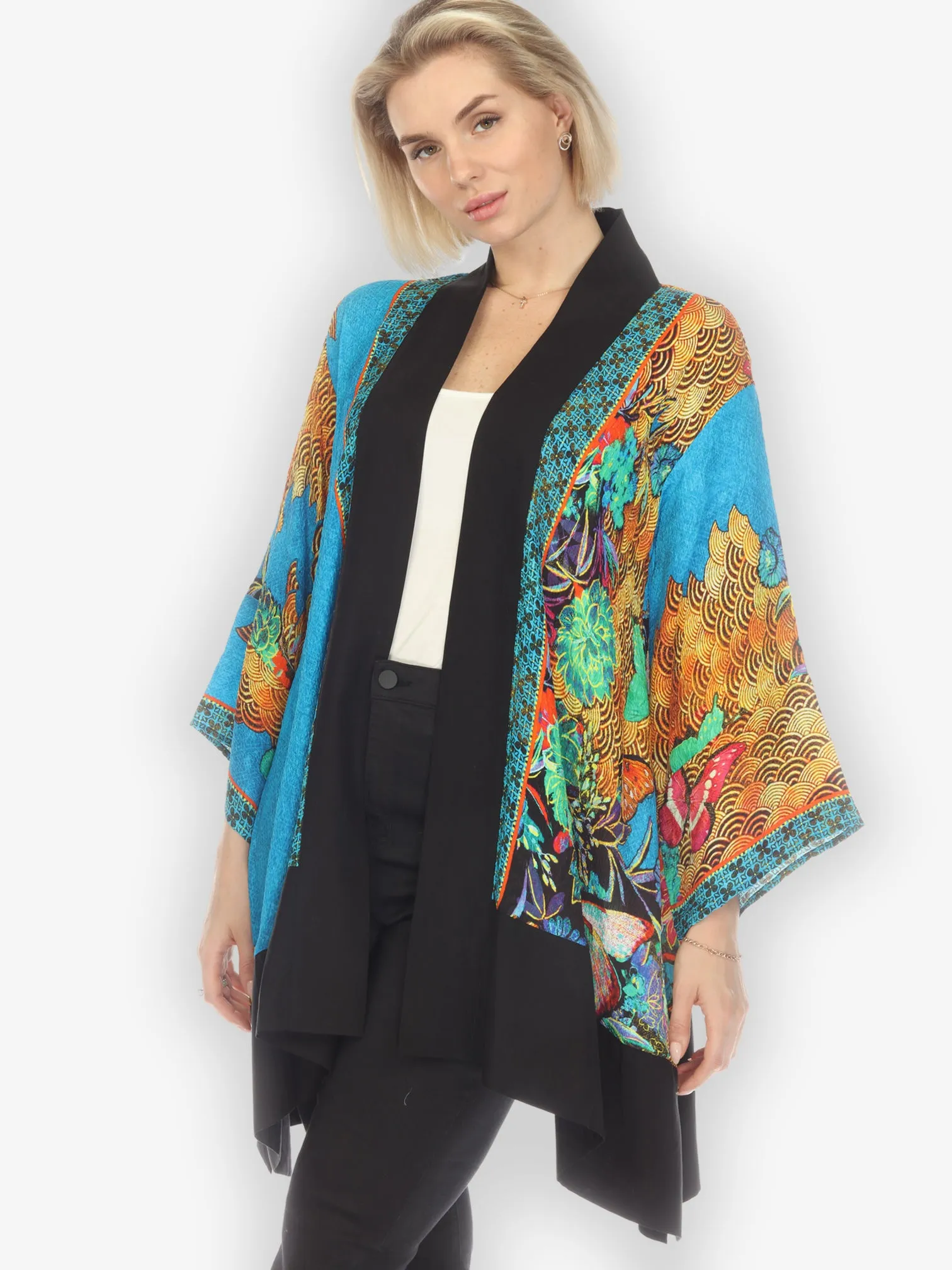 Magical Butterfly Blue Kimono Silk Top