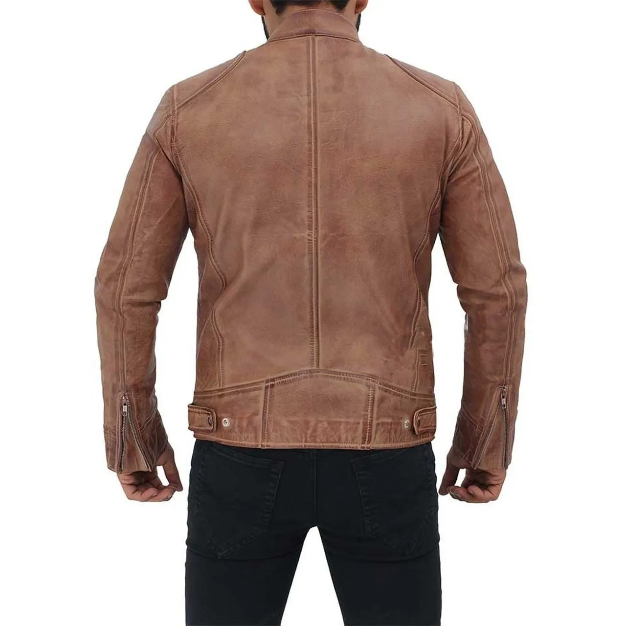 Men Rib Brown Real Leather Jacket