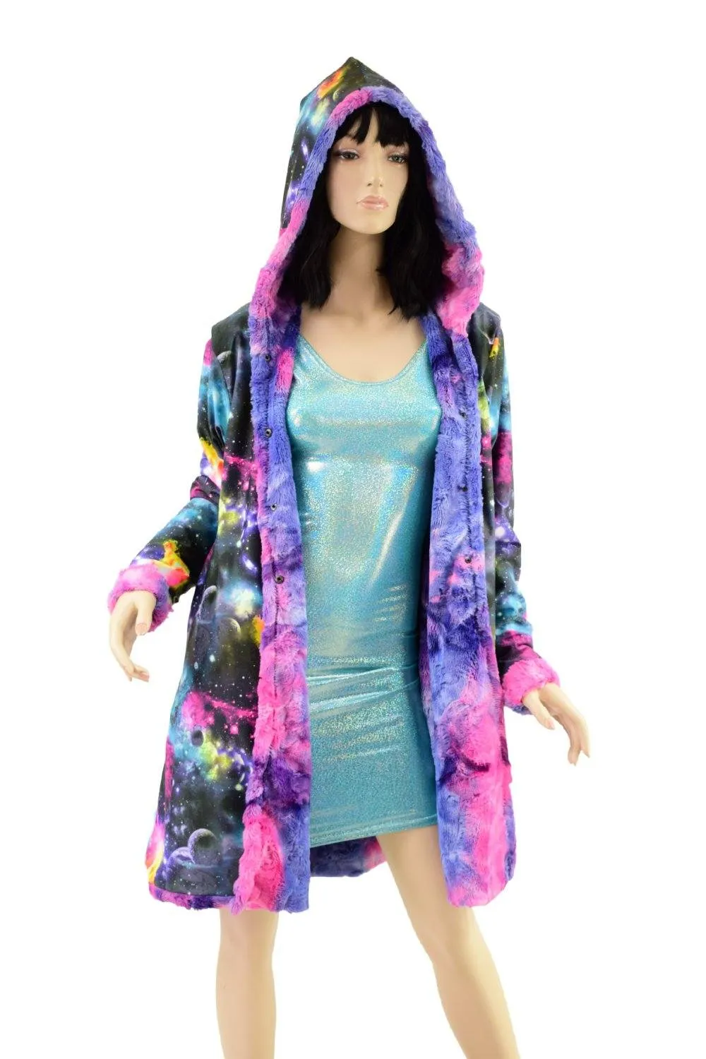 Minky A Line Reversible Coat in Razzle Dazzle and Galaxy