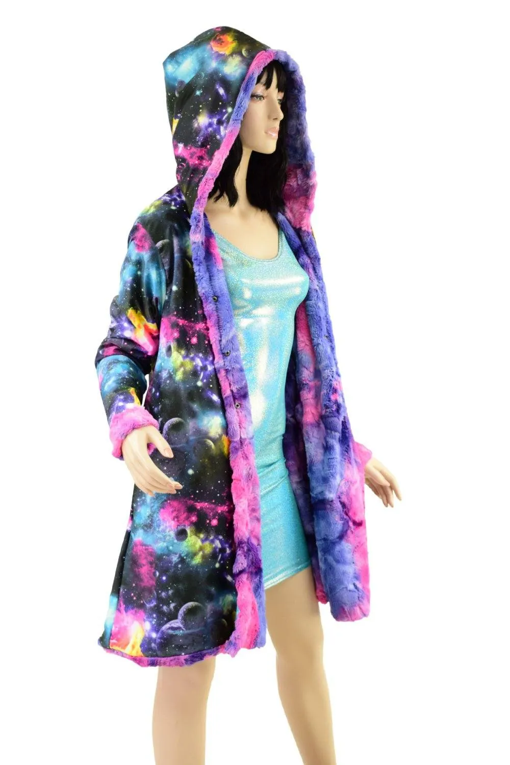 Minky A Line Reversible Coat in Razzle Dazzle and Galaxy