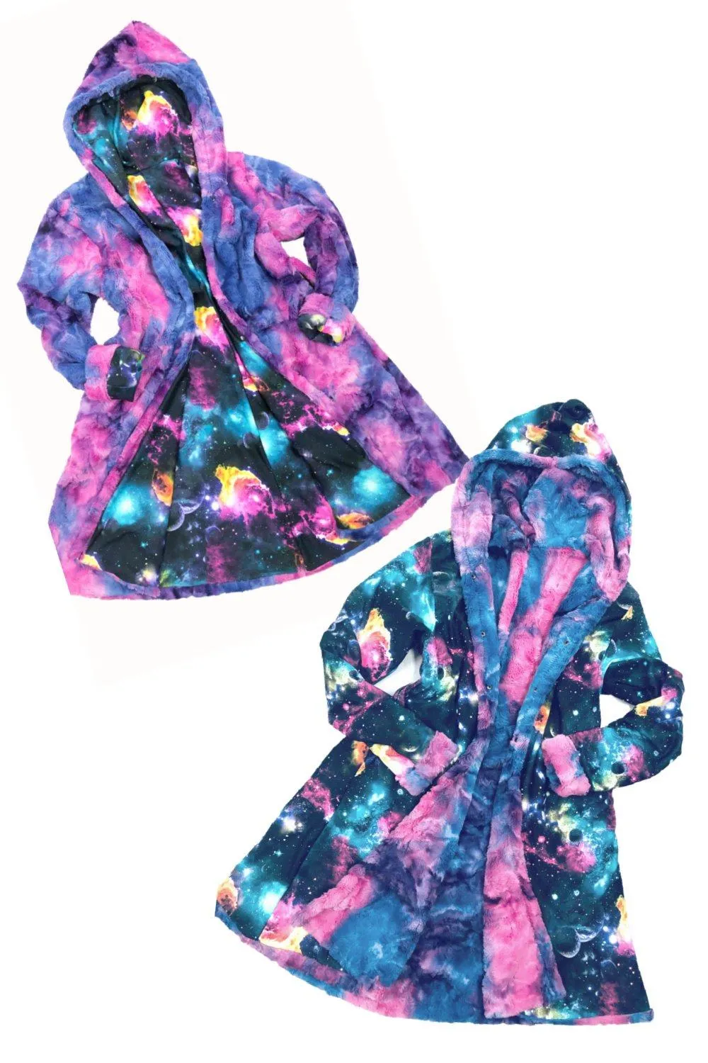 Minky A Line Reversible Coat in Razzle Dazzle and Galaxy