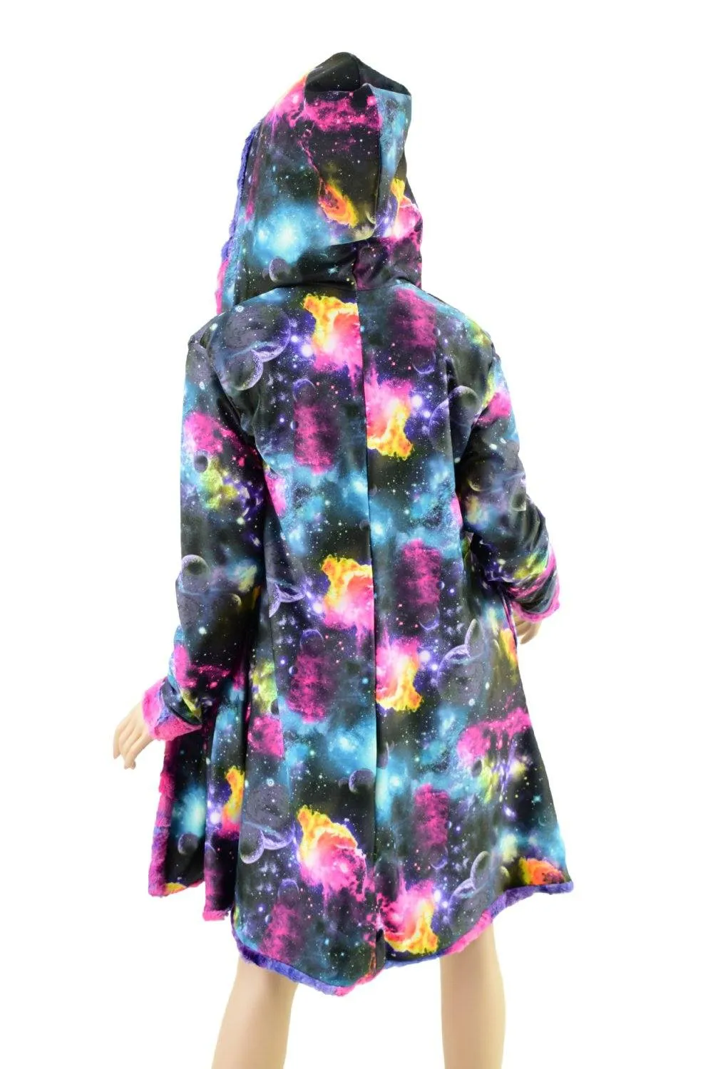 Minky A Line Reversible Coat in Razzle Dazzle and Galaxy