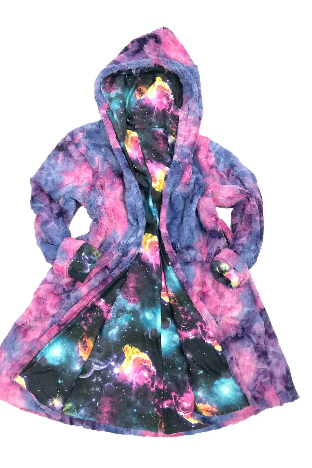 Minky A Line Reversible Coat in Razzle Dazzle and Galaxy