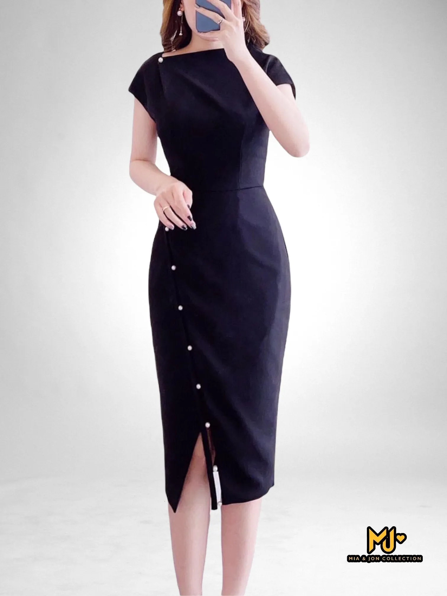 MJV836 Elegant Faux Wrap Body-Con Dress