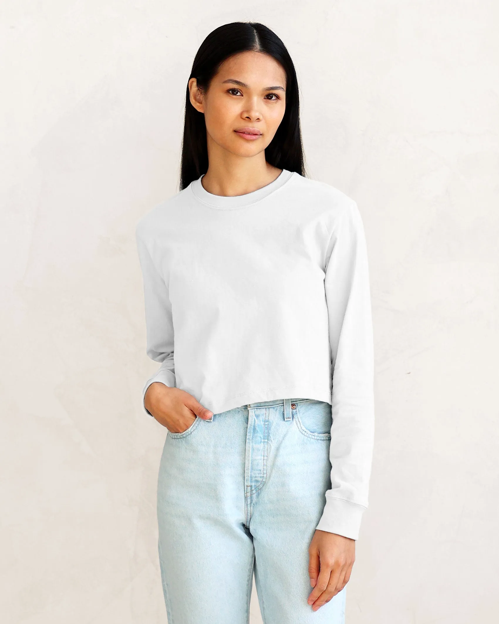 Monday Long Sleeve Crop Top White