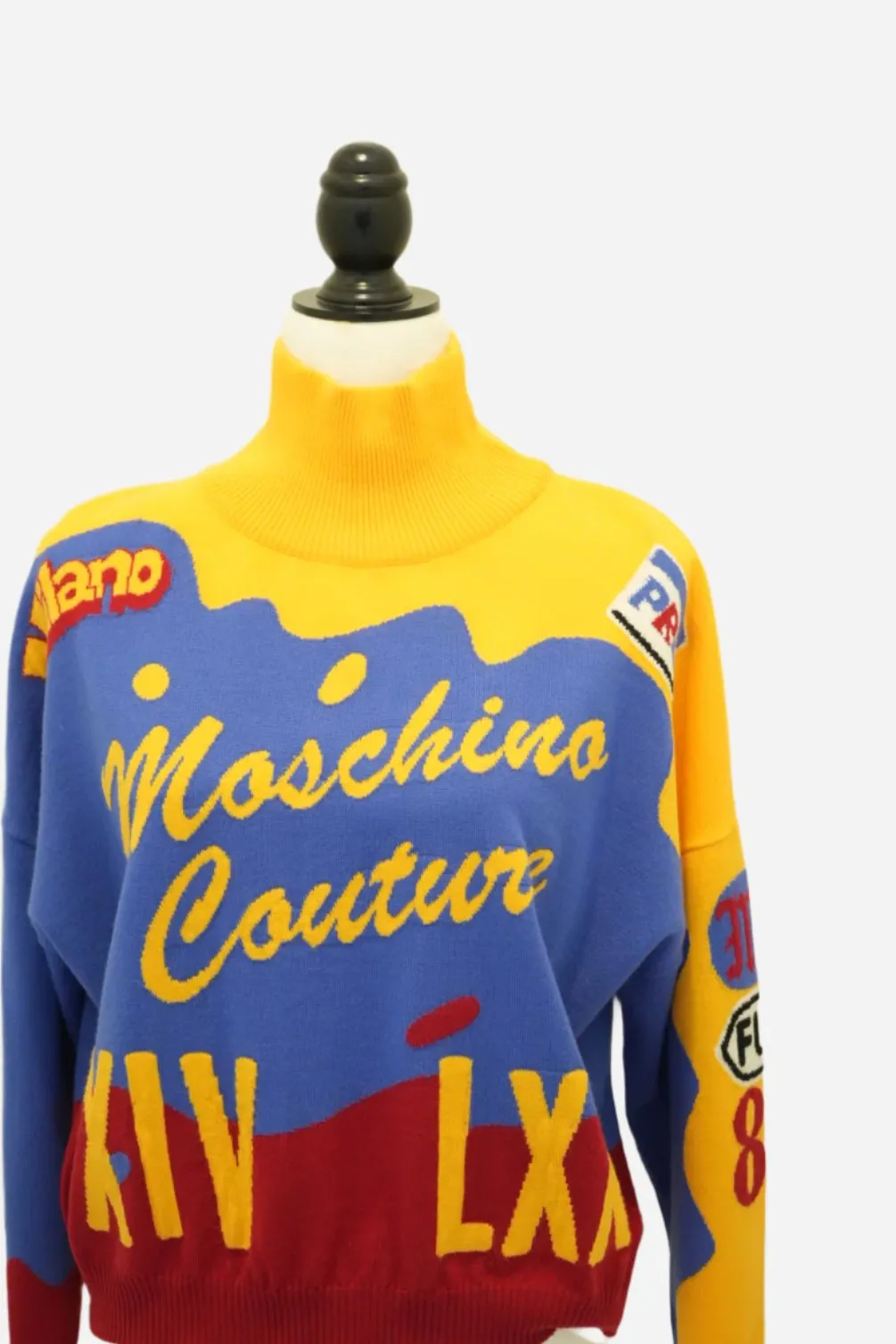 Moschino Multicolor Wool Turtleneck Crop Sweater Size 6