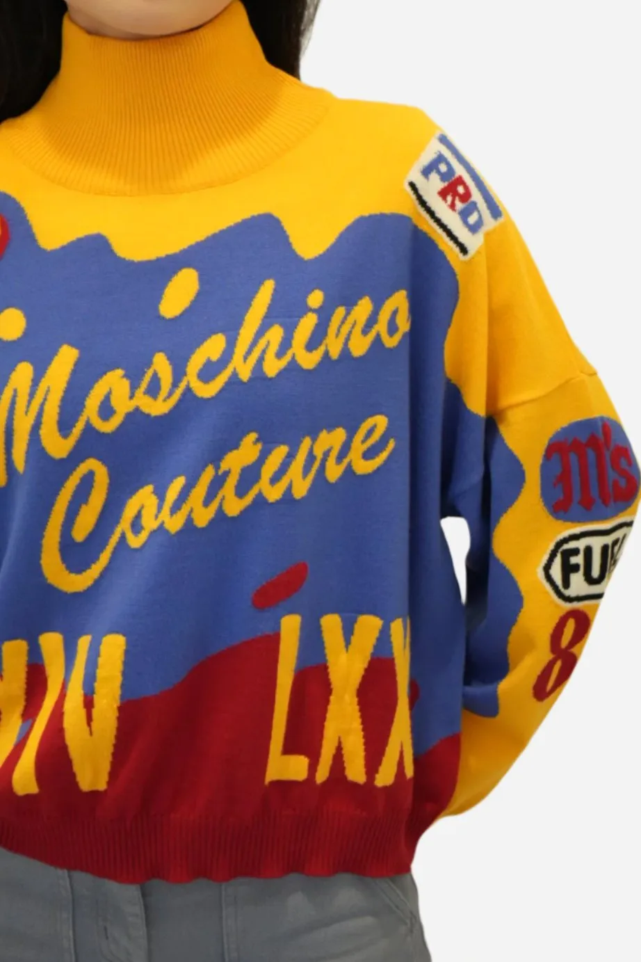 Moschino Multicolor Wool Turtleneck Crop Sweater Size 6