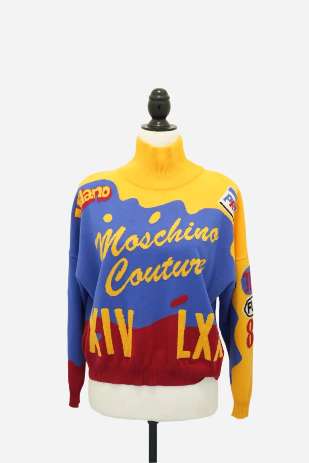 Moschino Multicolor Wool Turtleneck Crop Sweater Size 6