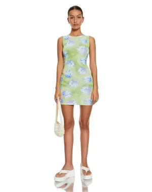 MOTEL X BARBARA Gele Bodycon Dress in Neon Brushstroke Floral