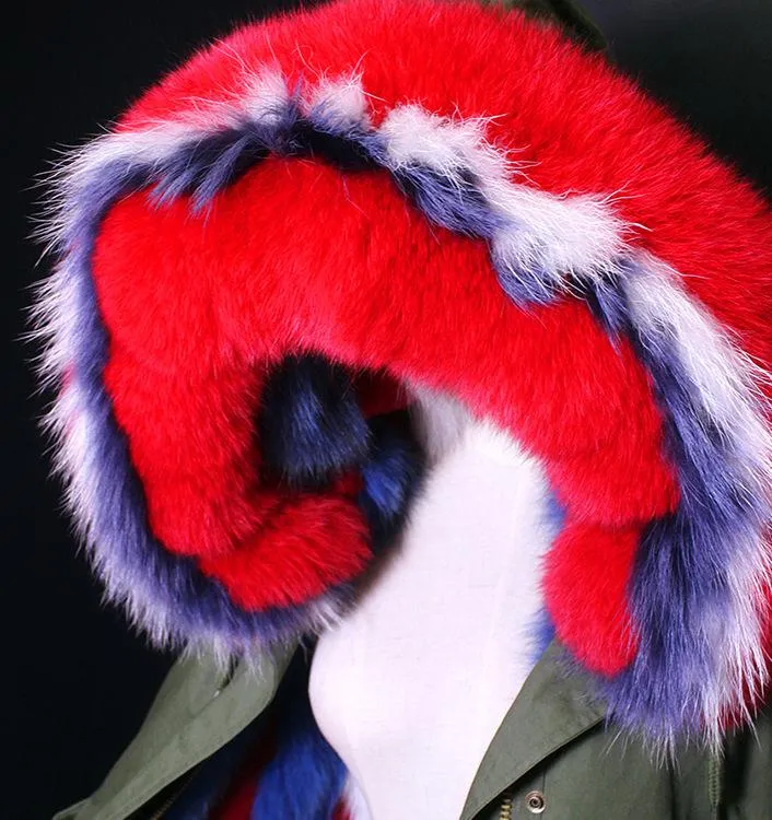 Multi Colored Fox-Fur Hooded & Lined Parka Coat