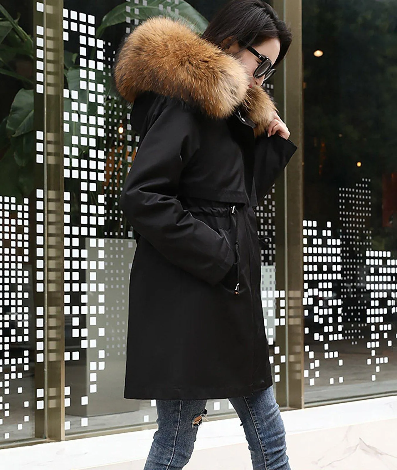 Natural Raccoon Fur Hooded Parka