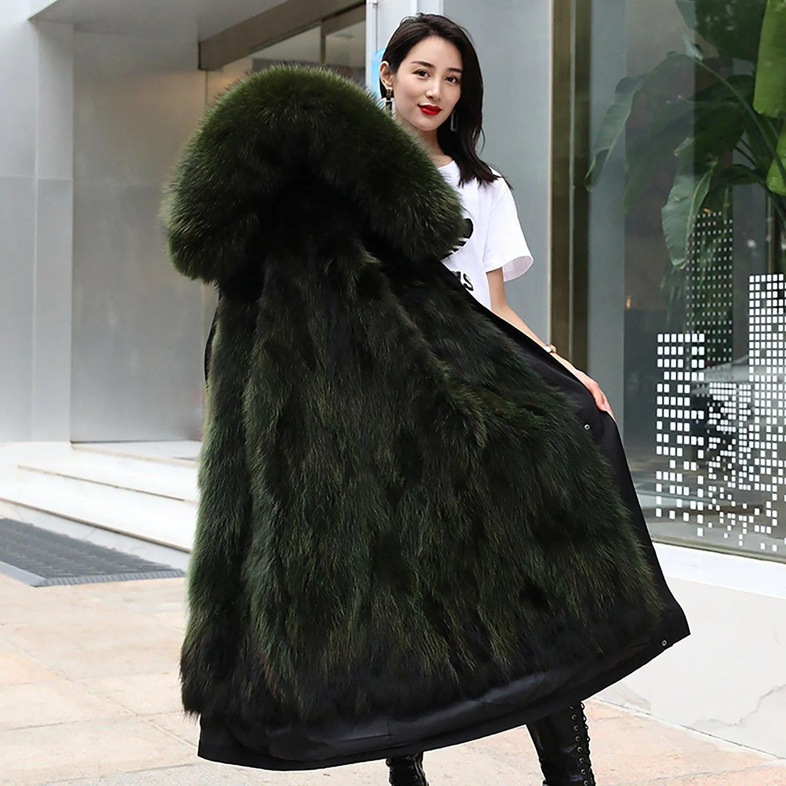 Natural Raccoon Fur Hooded Parka