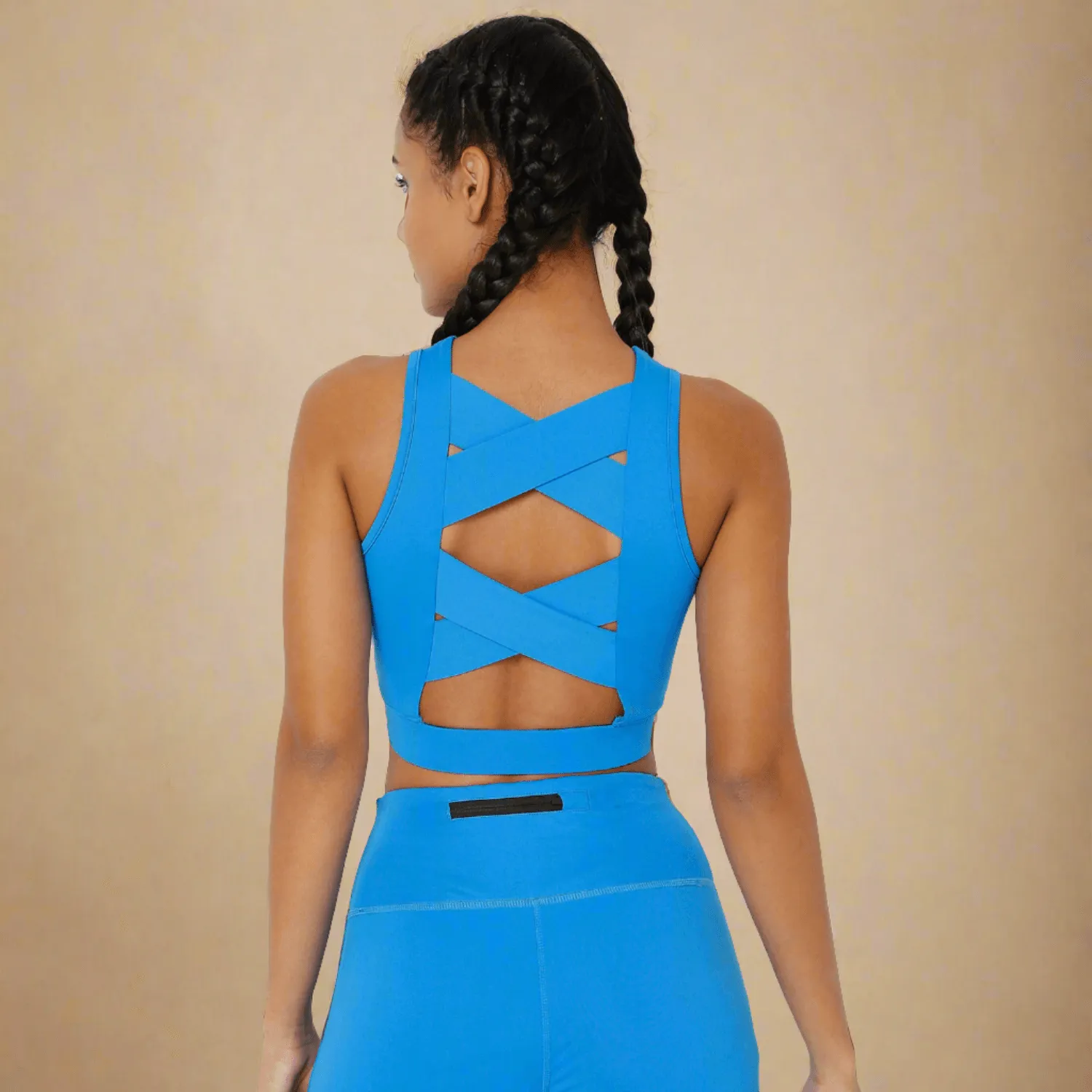 Padded Cross Back Crop Top Electric Blue