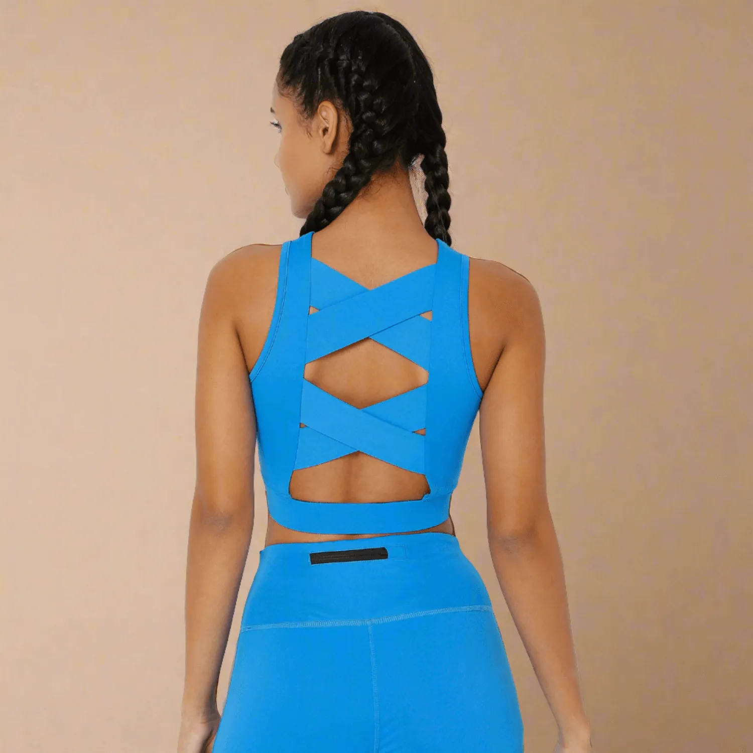 Padded Cross Back Crop Top Electric Blue